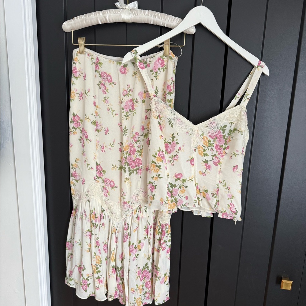 Reformation Floral Two-Piece Set with Lace Trim